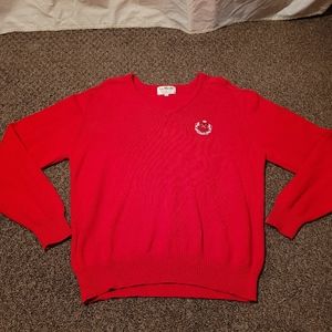 Vtg La Mode Red V Neck Cotton Golf Sweater